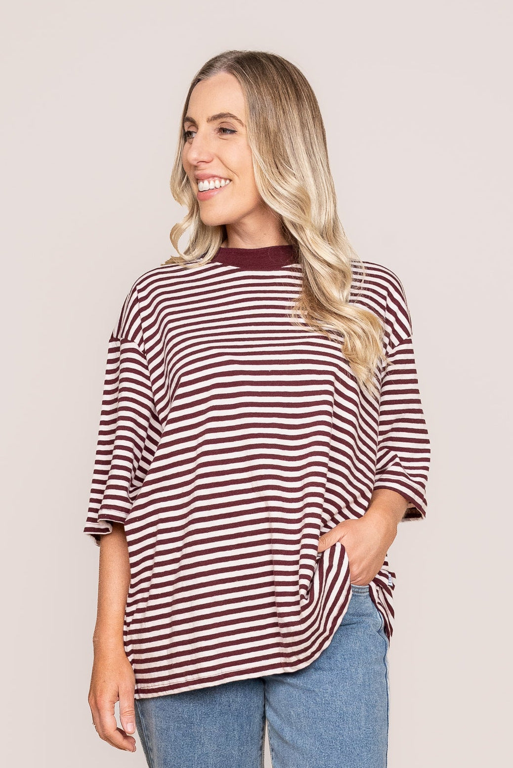 Paloma Oversized Stripe Tee in Port - All About Eve
