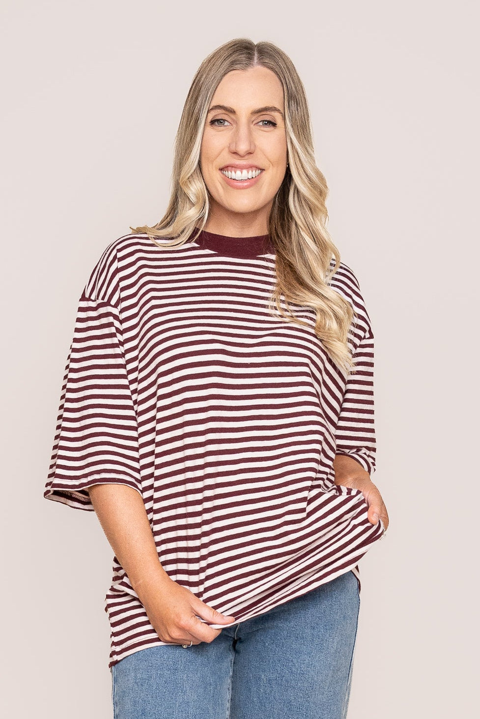 Paloma Oversized Stripe Tee in Port - All About Eve