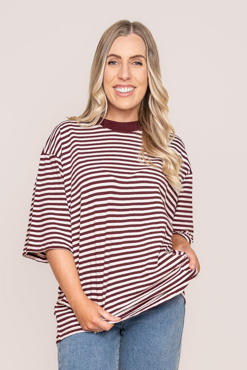 Paloma Oversized Stripe Tee in Port - All About Eve