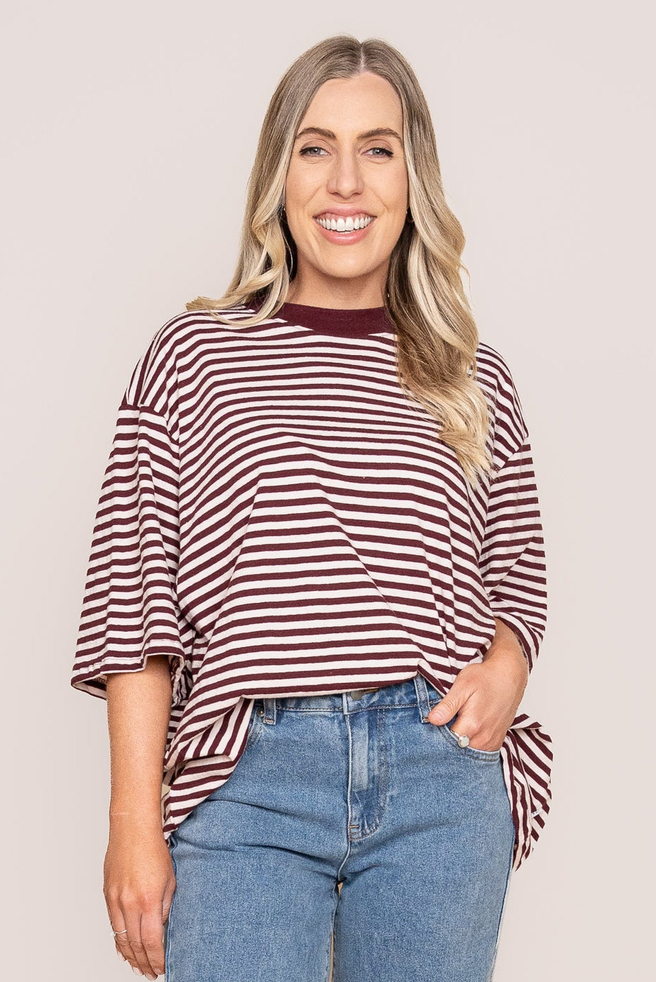 Paloma Oversized Stripe Tee in Port - All About Eve