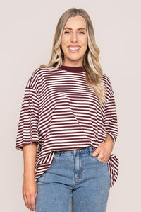 Paloma Oversized Stripe Tee in Port - All About Eve