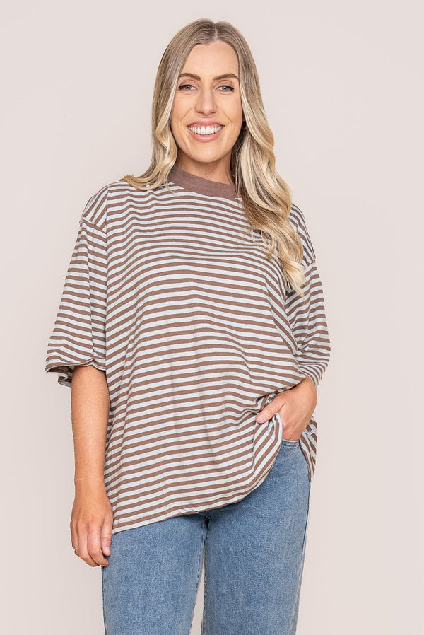 Paloma Oversized Stripe Tee in Ocean Blue - All About Eve