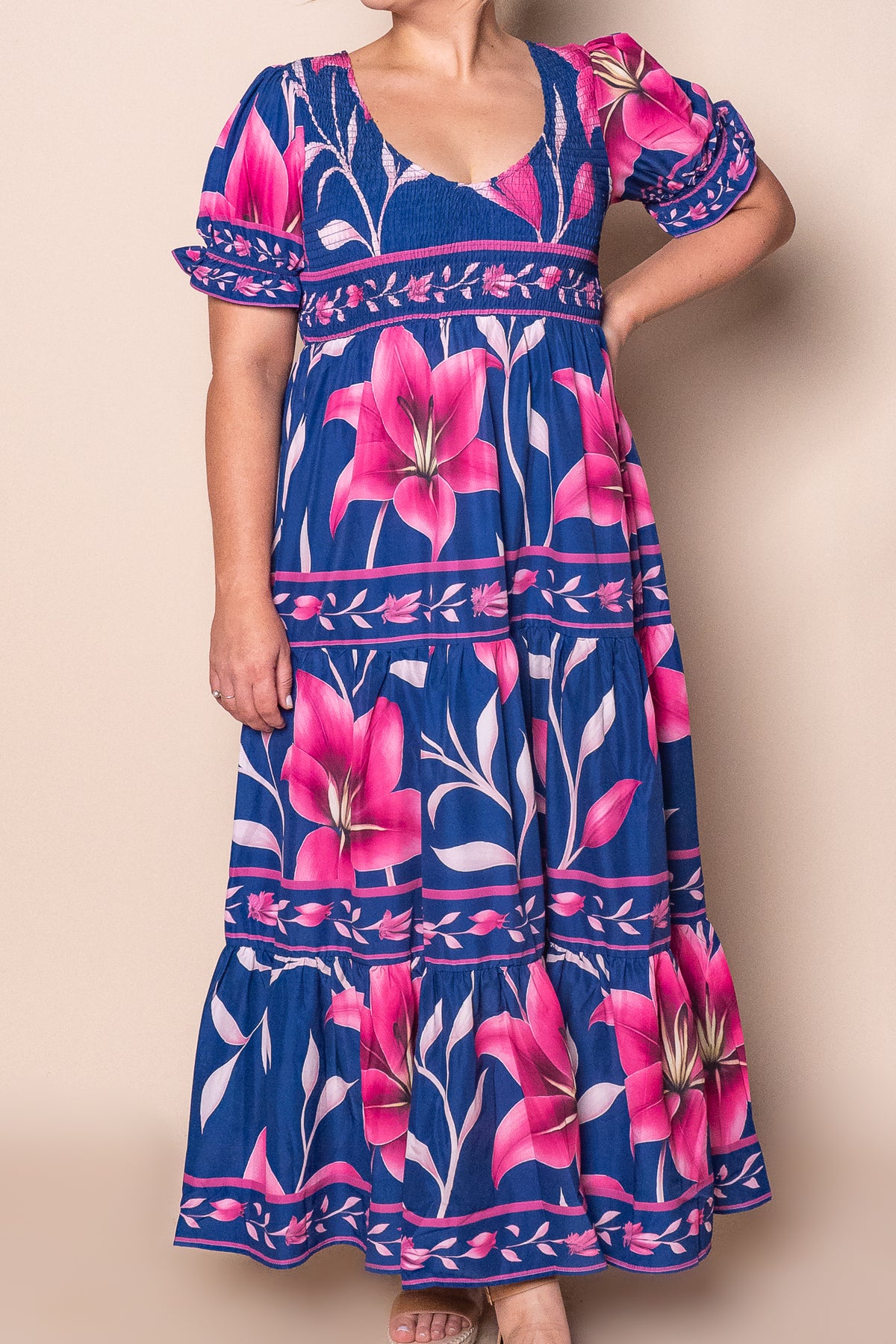Quilty Floral Maxi Dress in Royal Blue