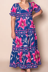 Quilty Floral Maxi Dress in Royal Blue