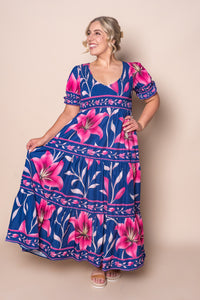 Quilty Floral Maxi Dress in Royal Blue