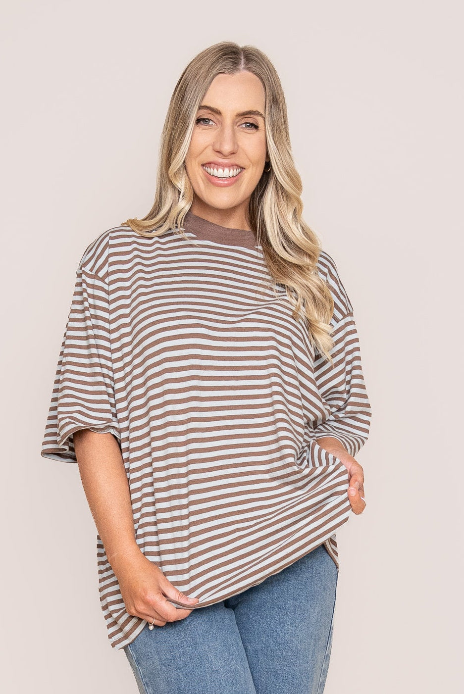 Paloma Oversized Stripe Tee in Ocean Blue - All About Eve