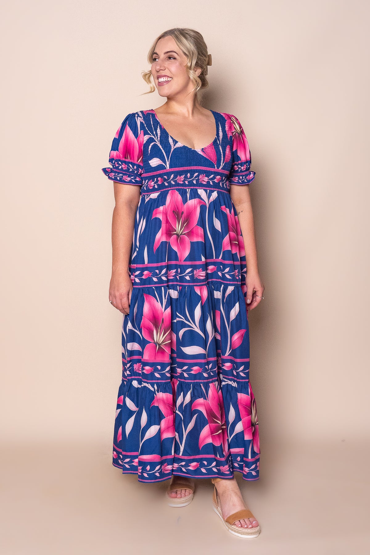 Quilty Floral Maxi Dress in Royal Blue