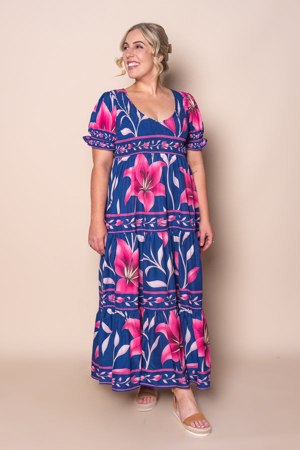 Quilty Floral Maxi Dress in Royal Blue