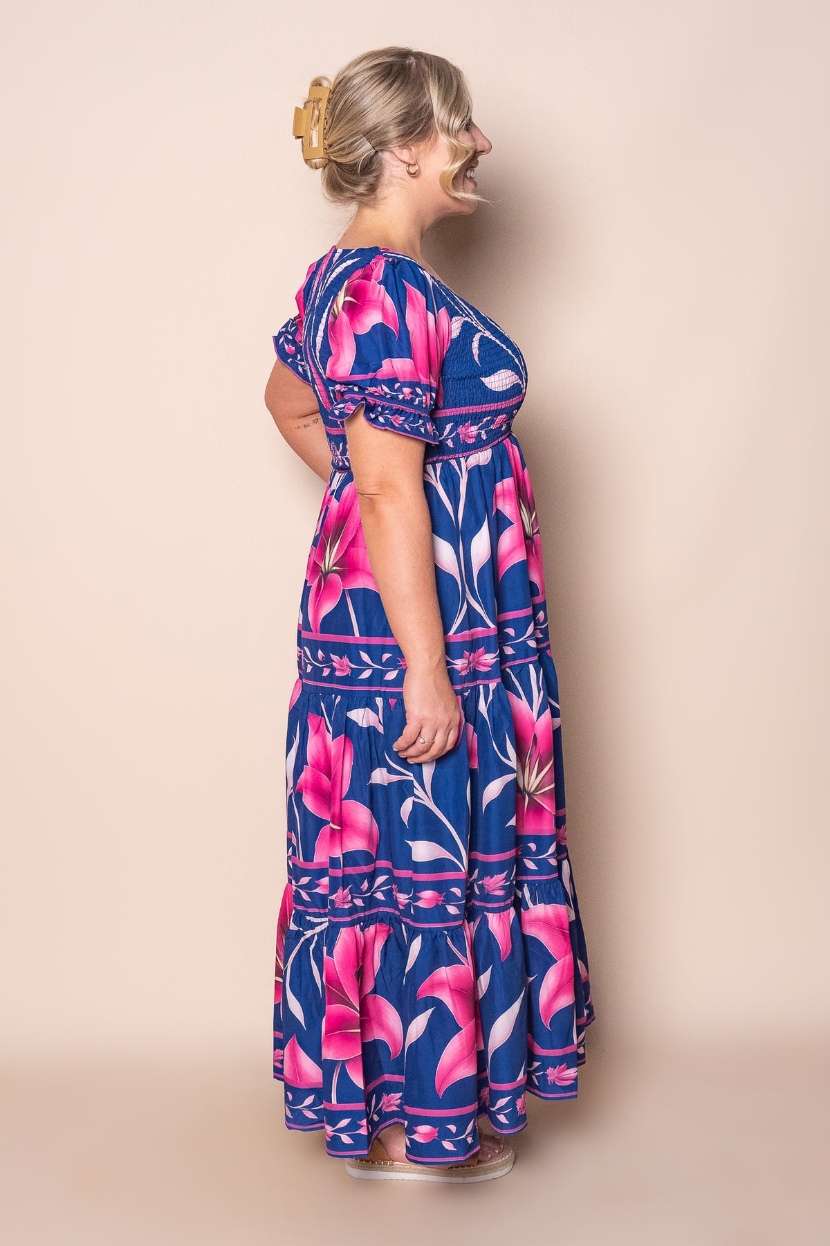 Quilty Floral Maxi Dress in Royal Blue
