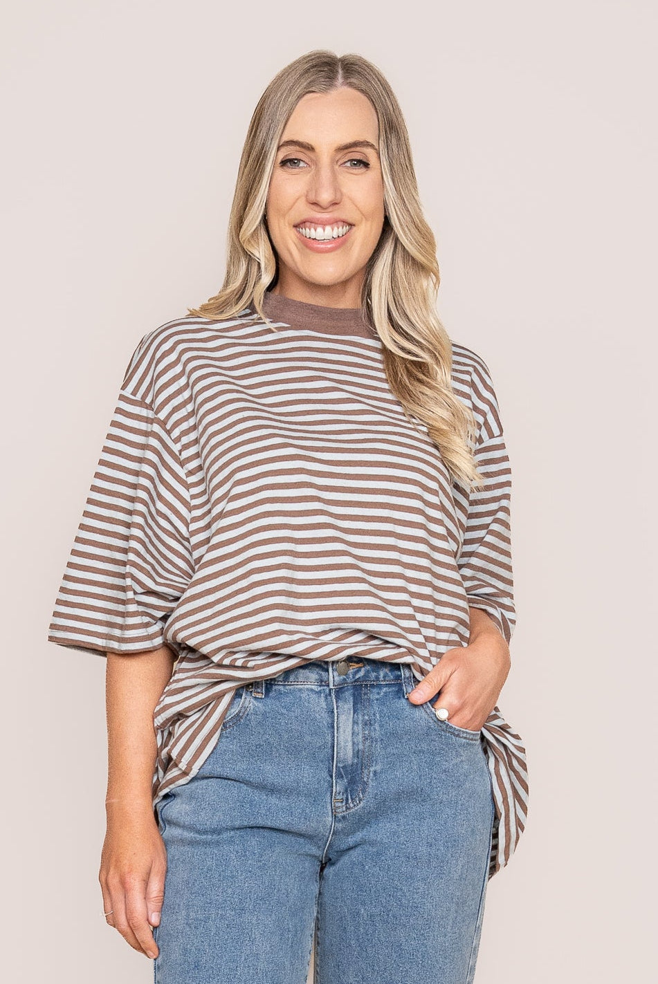 Paloma Oversized Stripe Tee in Ocean Blue - All About Eve