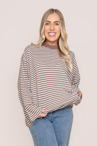 Paloma L/S Stripe Tee in Ocean Blue - All About Eve