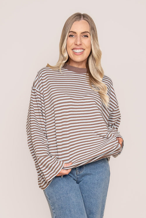 Paloma L/S Stripe Tee in Ocean Blue - All About Eve