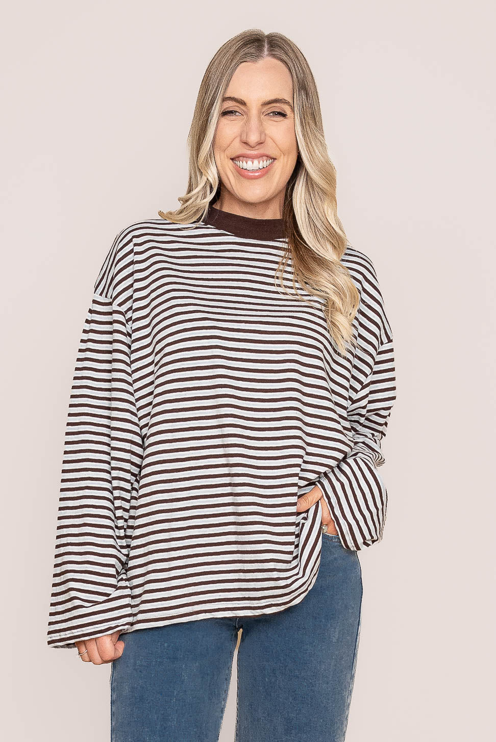 Winnie L/S Stripe Tee in Ocean Blue - All About Eve