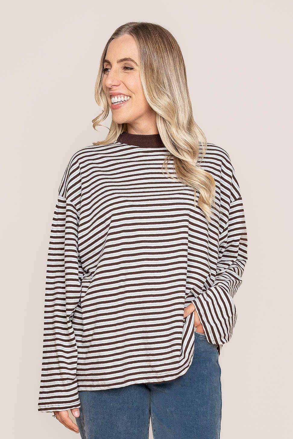 Winnie L/S Stripe Tee in Ocean Blue - All About Eve