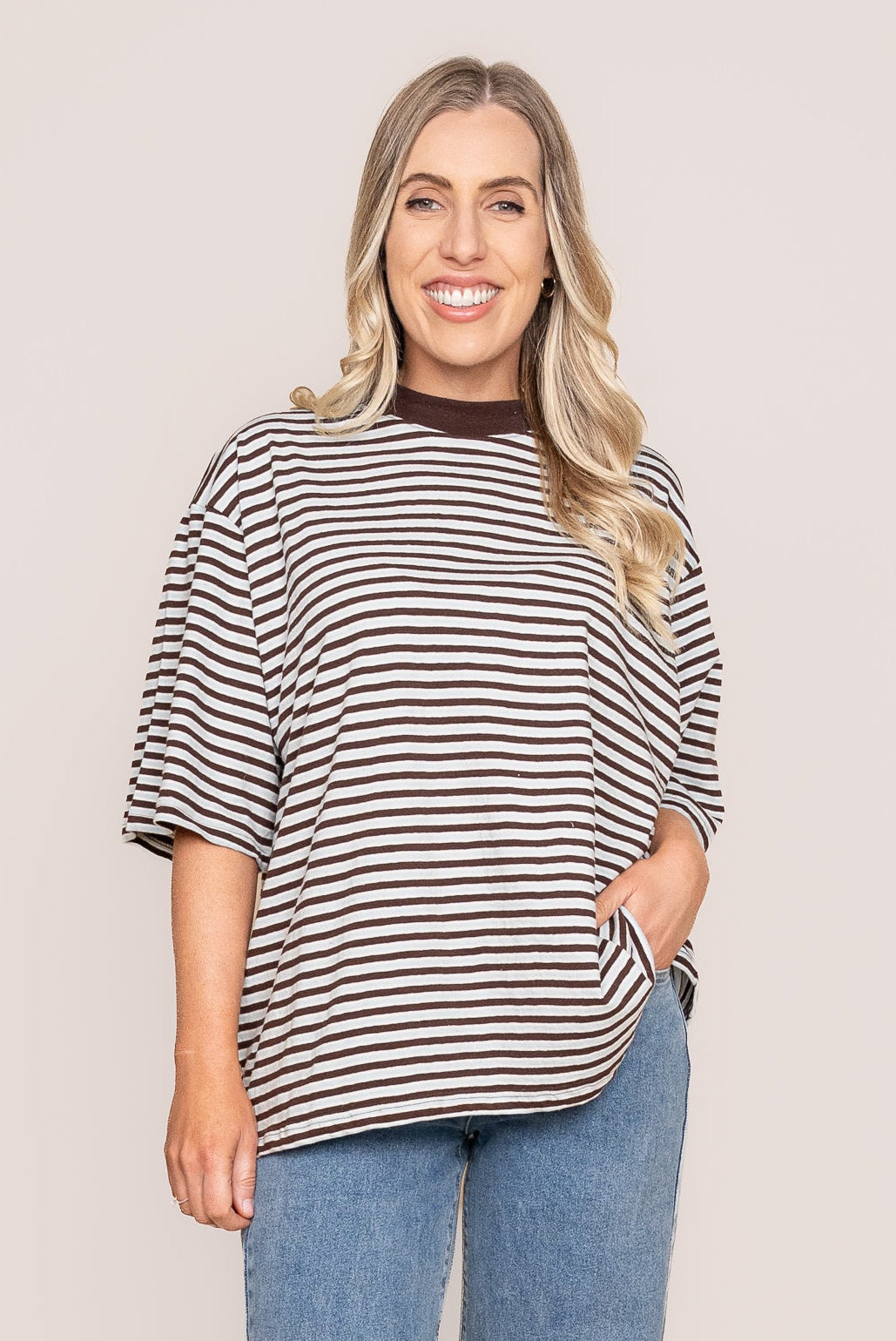 Winnie Oversized Stripe Tee in Ocean Blue - All About Eve