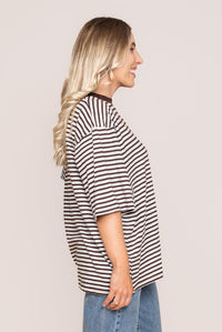 Winnie Oversized Stripe Tee in Ocean Blue - All About Eve