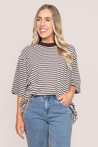 Winnie Oversized Stripe Tee in Ocean Blue - All About Eve