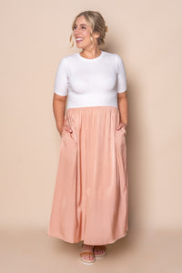 Venetta Midi Dress in White/Dusty Pink