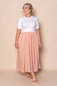 Venetta Midi Dress in White/Dusty Pink