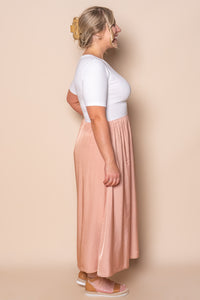 Venetta Midi Dress in White/Dusty Pink