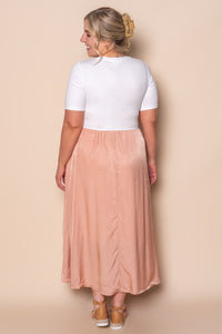 Venetta Midi Dress in White/Dusty Pink