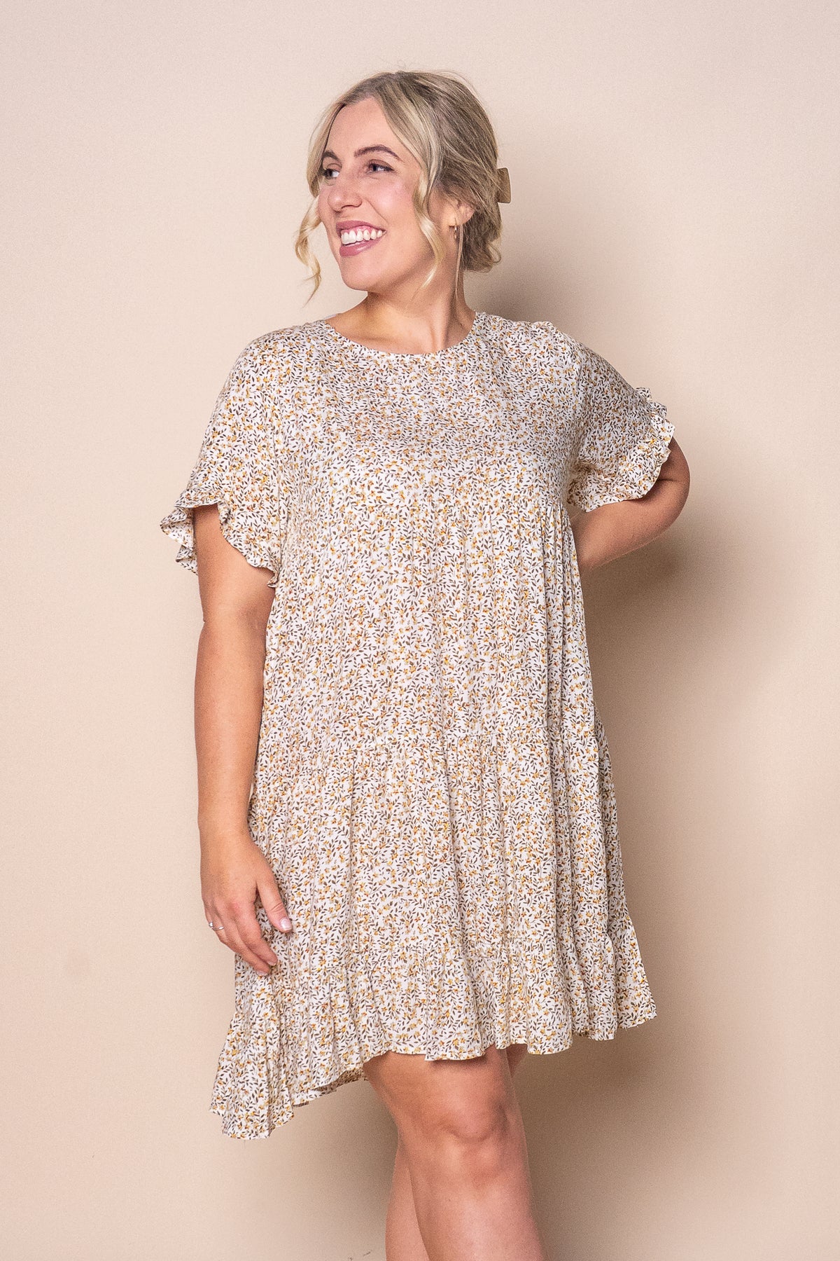 Indira Tiered Dress in White Multi