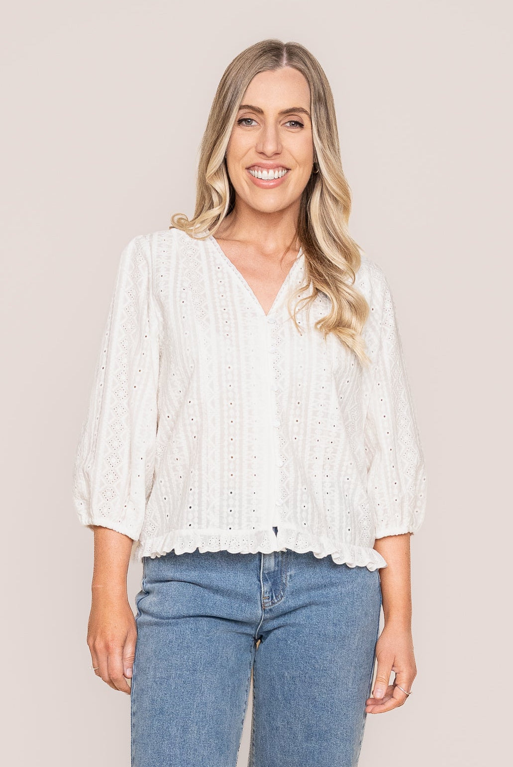 Natasha Broderie Anglaise Top in White