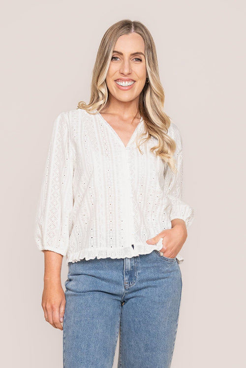 Natasha Broderie Anglaise Top in White
