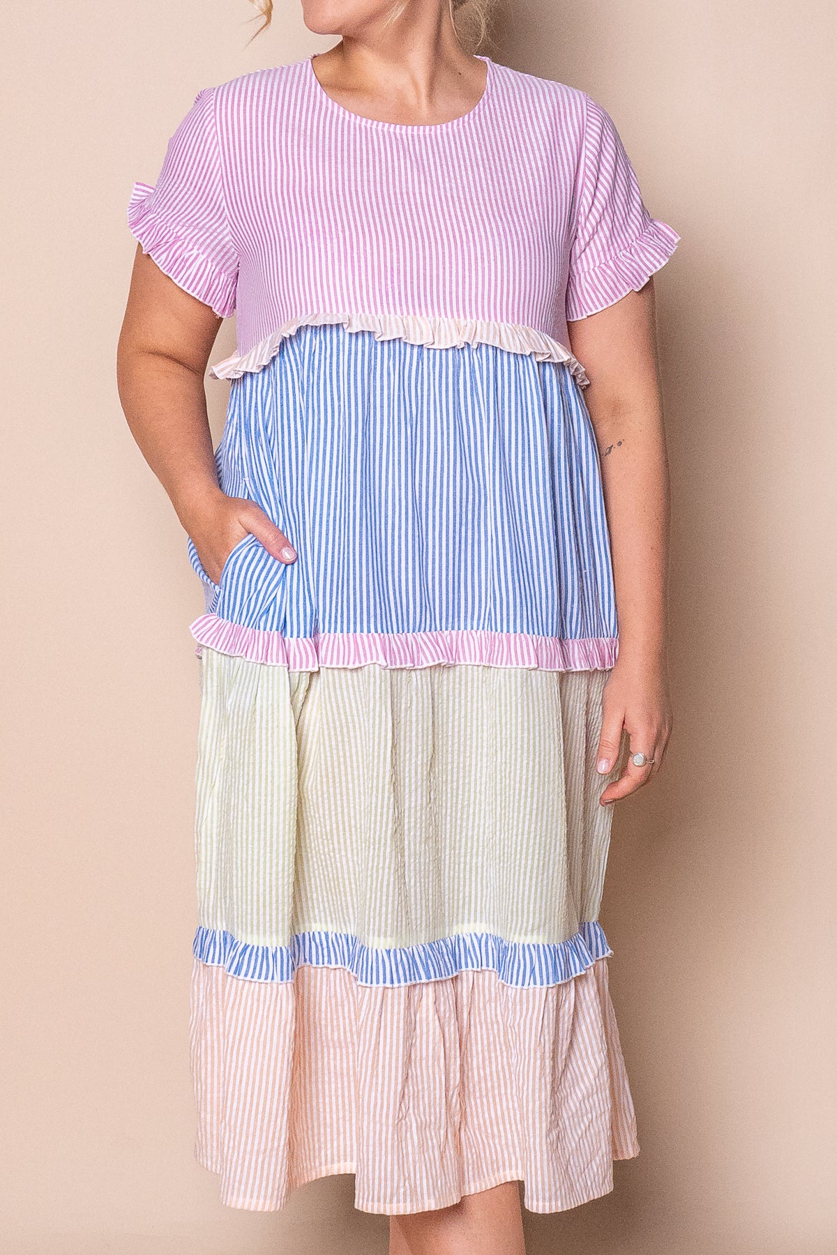 Lindsay Midi Dress in Pink Multi