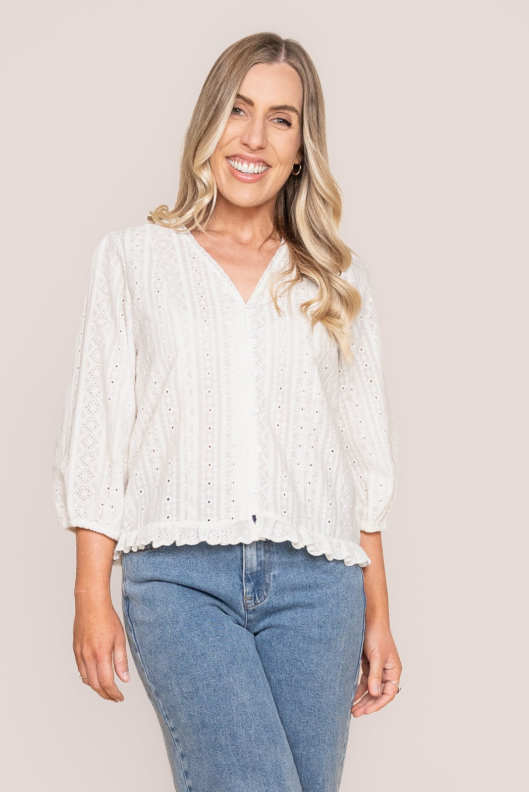 Natasha Broderie Anglaise Top in White