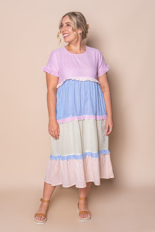 Lindsay Midi Dress in Pink Multi