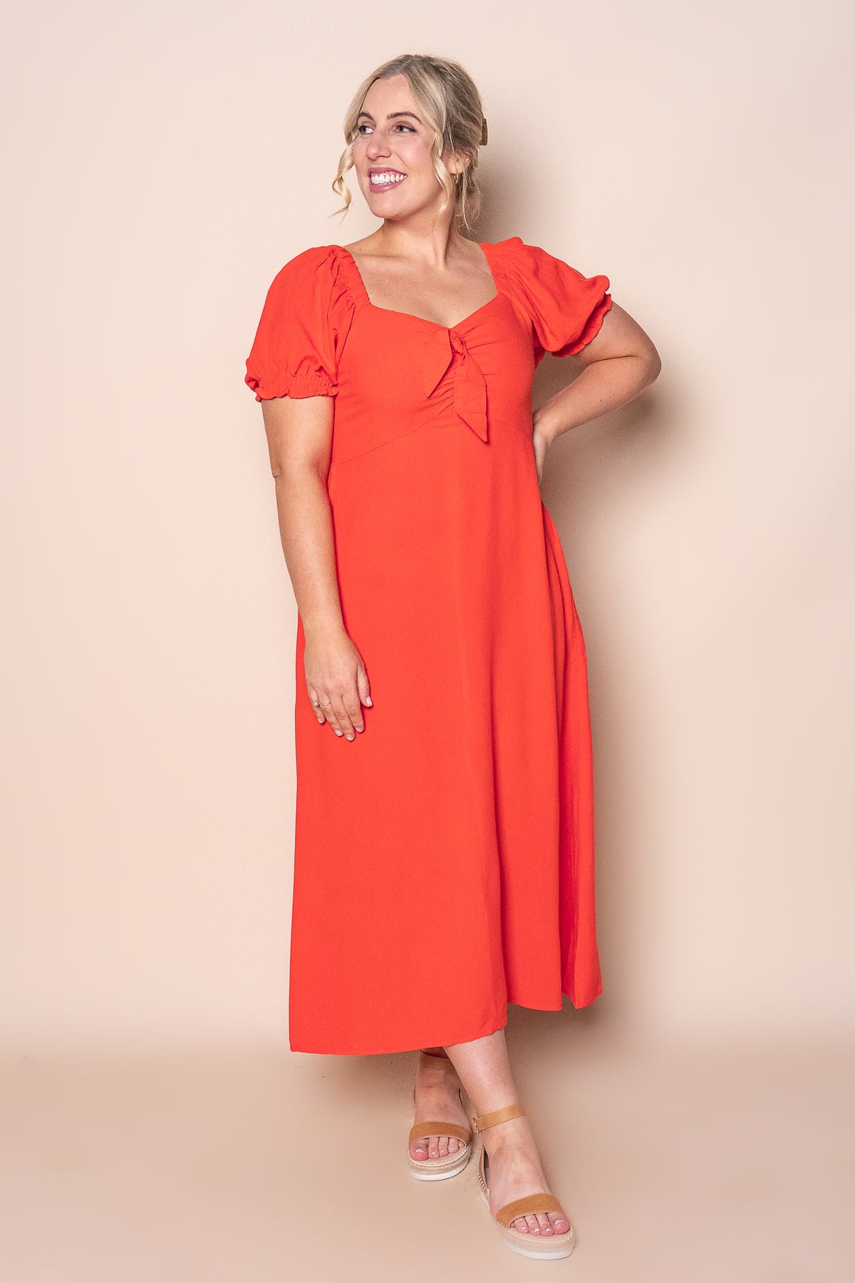Sienna Midi Dress in Tangerine