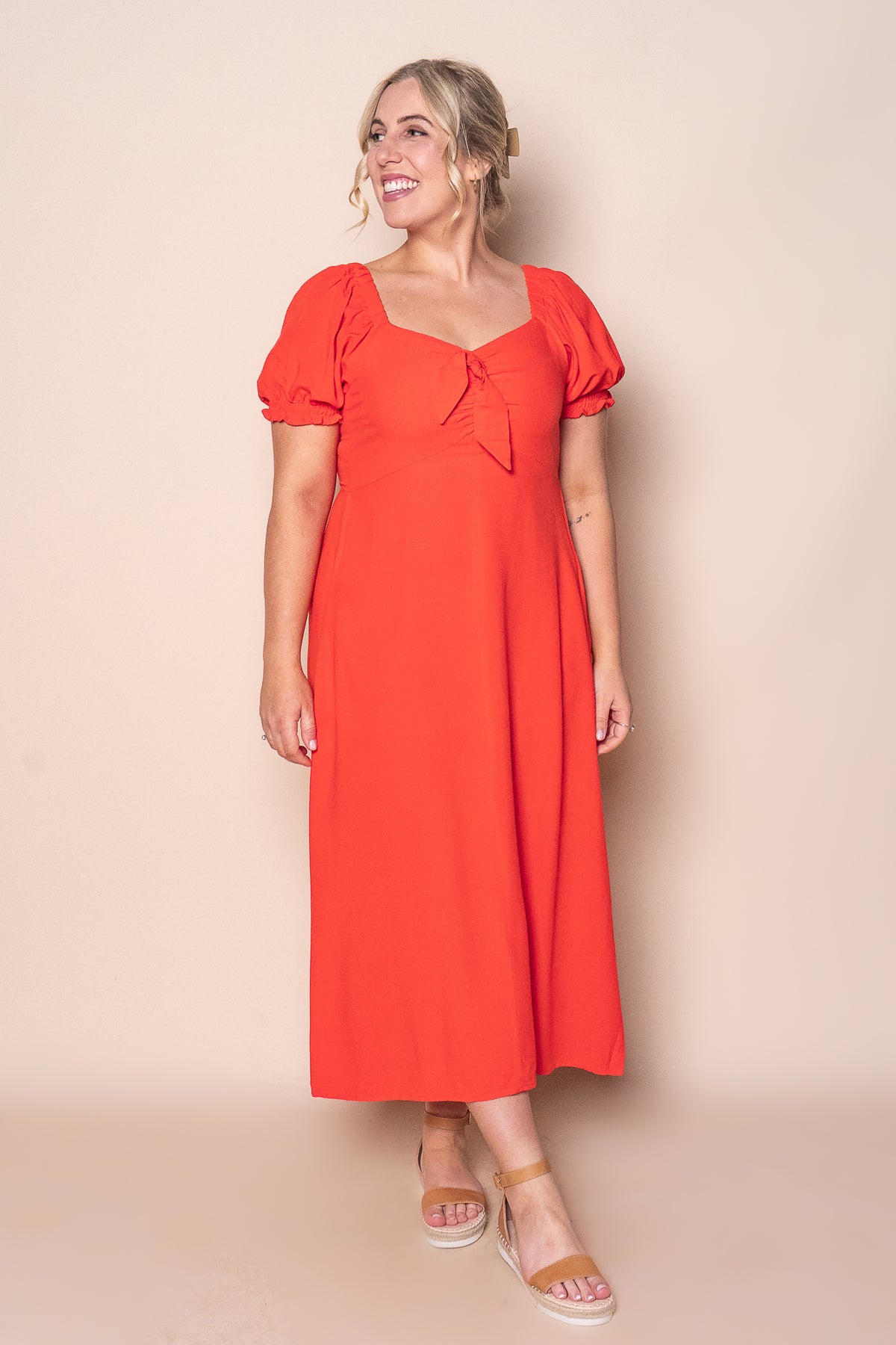 Sienna Midi Dress in Tangerine