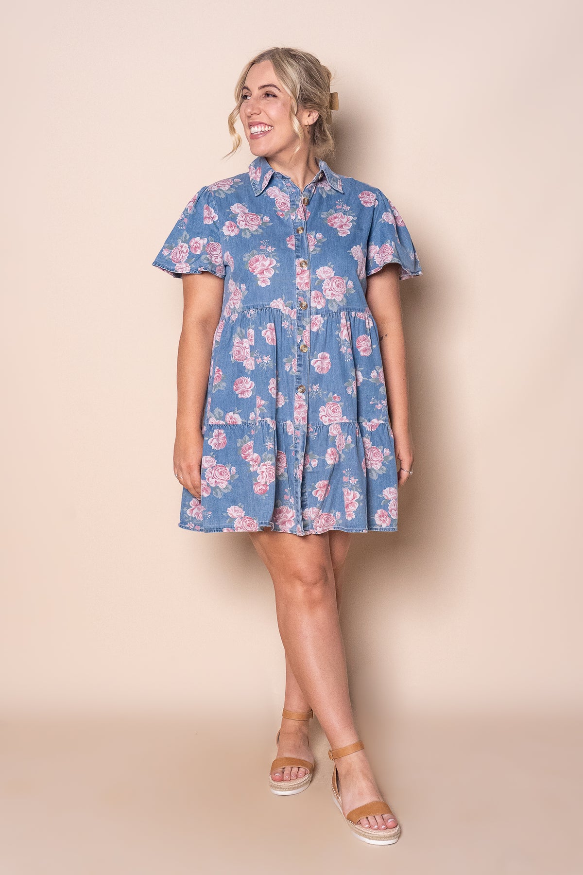 Haddy Floral Tiered Dress in Mid Blue