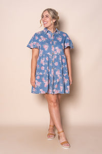 Haddy Floral Tiered Dress in Mid Blue