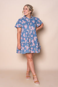 Haddy Floral Tiered Dress in Mid Blue