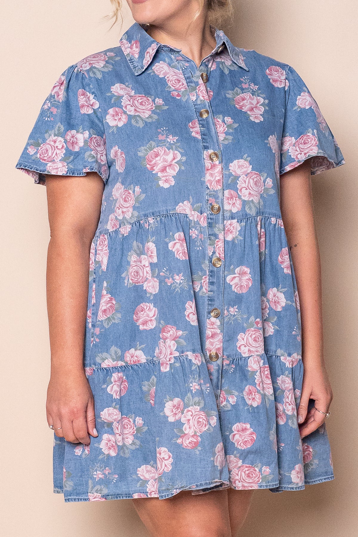 Haddy Floral Tiered Dress in Mid Blue