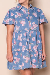Haddy Floral Tiered Dress in Mid Blue