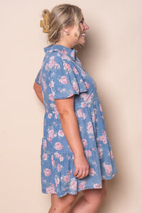 Haddy Floral Tiered Dress in Mid Blue