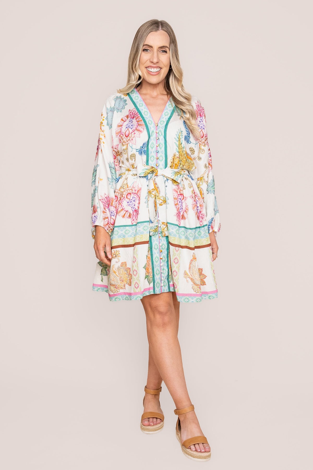Rennala L/S Babydoll Mini Dress in White