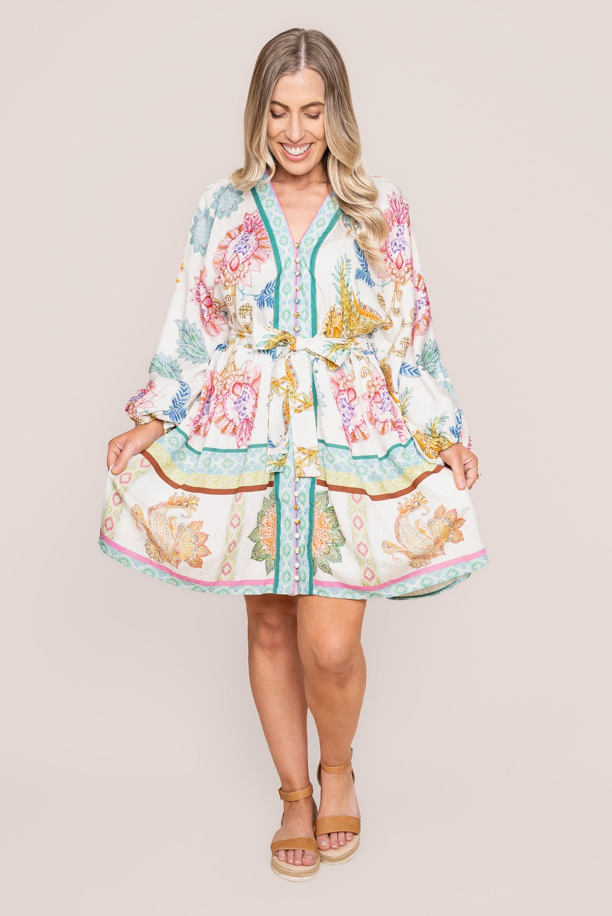 Rennala L/S Babydoll Mini Dress in White