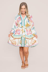 Rennala L/S Babydoll Mini Dress in White