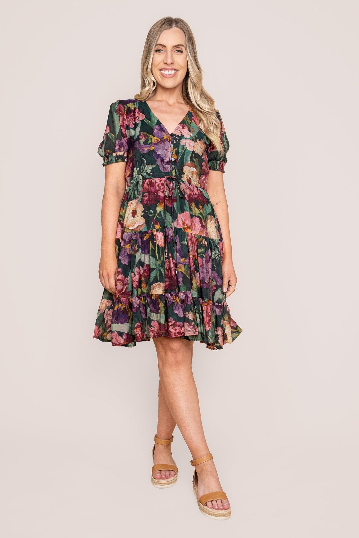 Tullie Floral Dress in Emerald