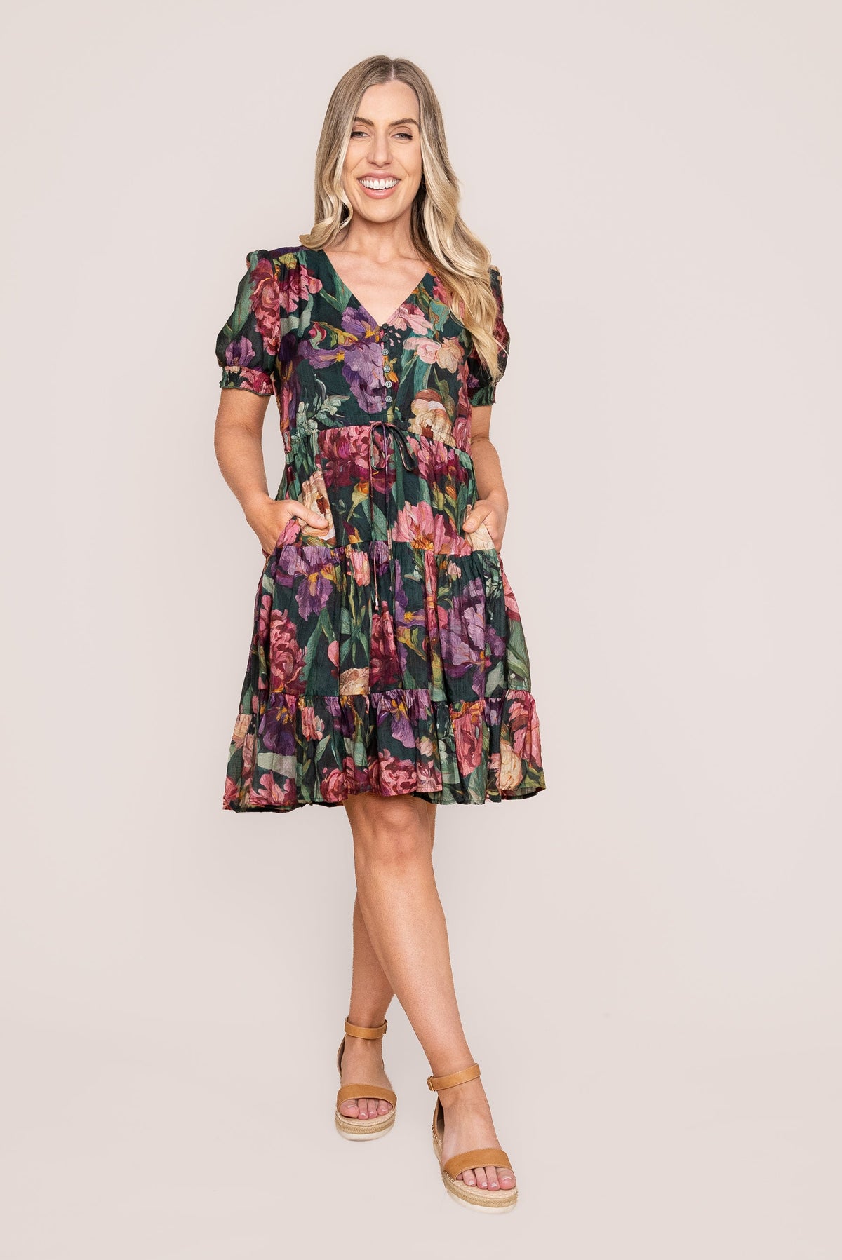 Tullie Floral Dress in Emerald