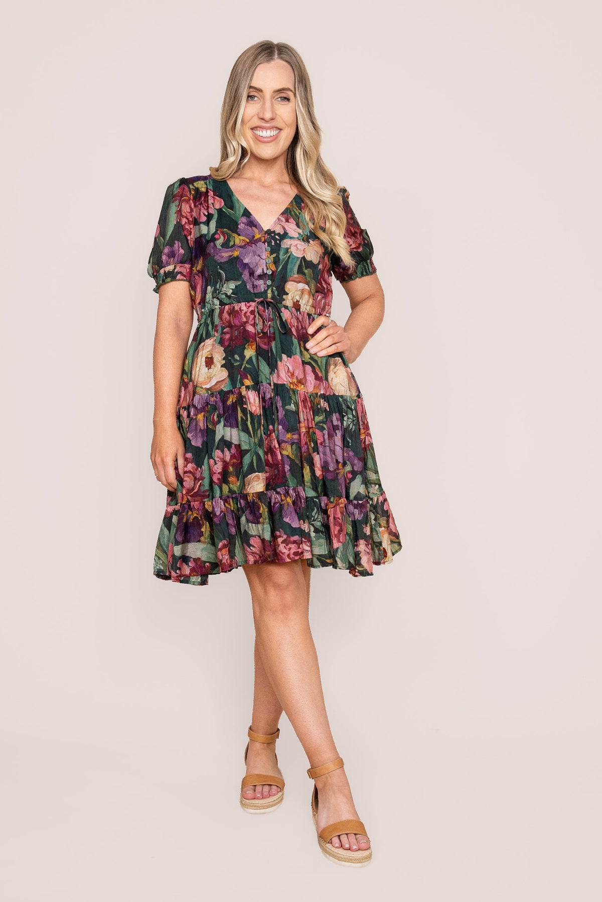 Tullie Floral Dress in Emerald