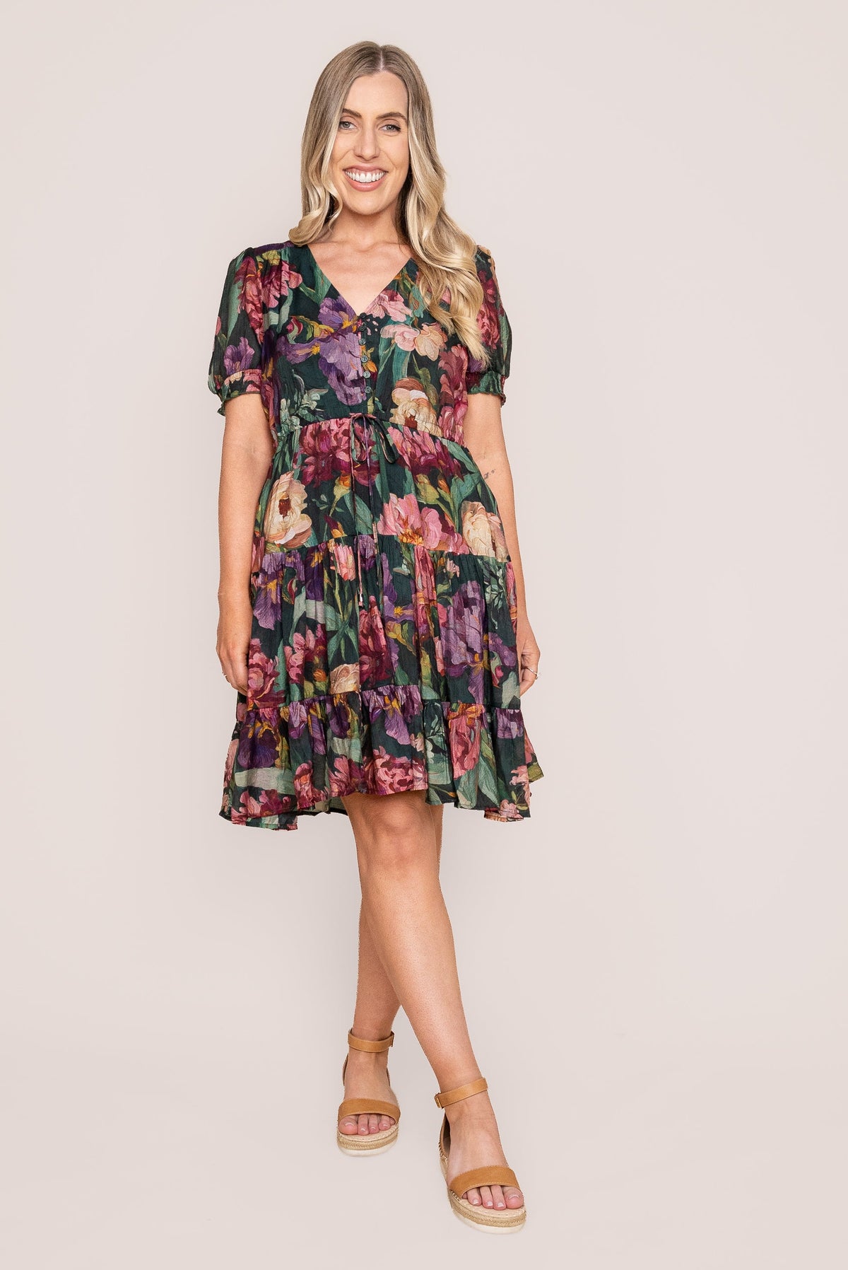 Tullie Floral Dress in Emerald