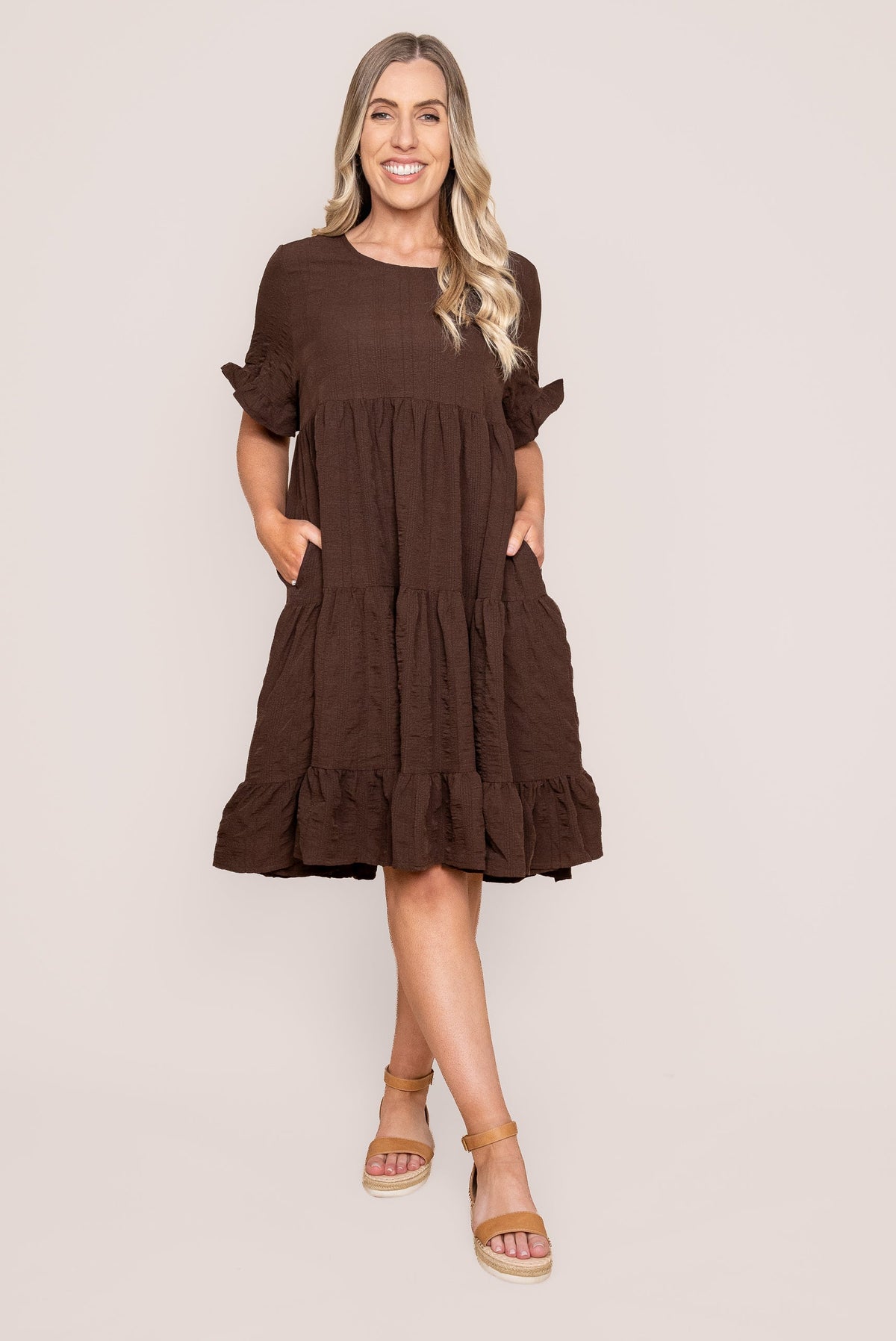 Mylène Tiered Stretch Dress in Chocolate