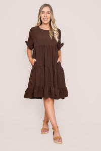Mylène Tiered Stretch Dress in Chocolate