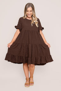 Mylène Tiered Stretch Dress in Chocolate