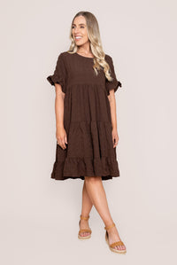 Mylène Tiered Stretch Dress in Chocolate
